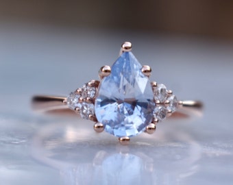 Pastel Blue Sapphire Engagement Ring,Rose Gold Sapphire Engagement Ring,White Sapphire Engagement Ring,Sapphire Promise Ring,Sapphire Ring