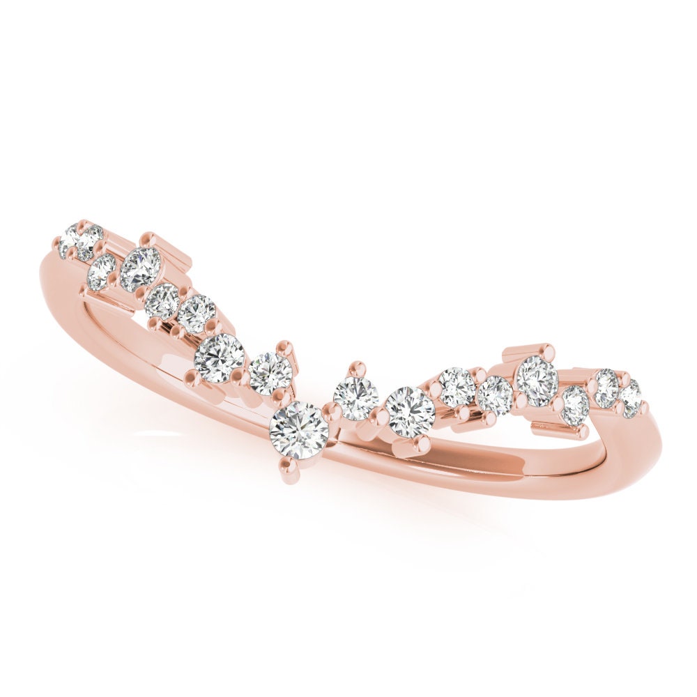 Contour Diamond Wedding Band,chevron Wedding Band,curved Wedding Band ...
