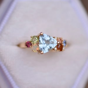 Trillion Aquamarine Engagement Ring,Aquamarine Cluster Engagement Ring,Aquamarine Jewelry Ring,Trillion Engagement Ring,Aquamarine Ring