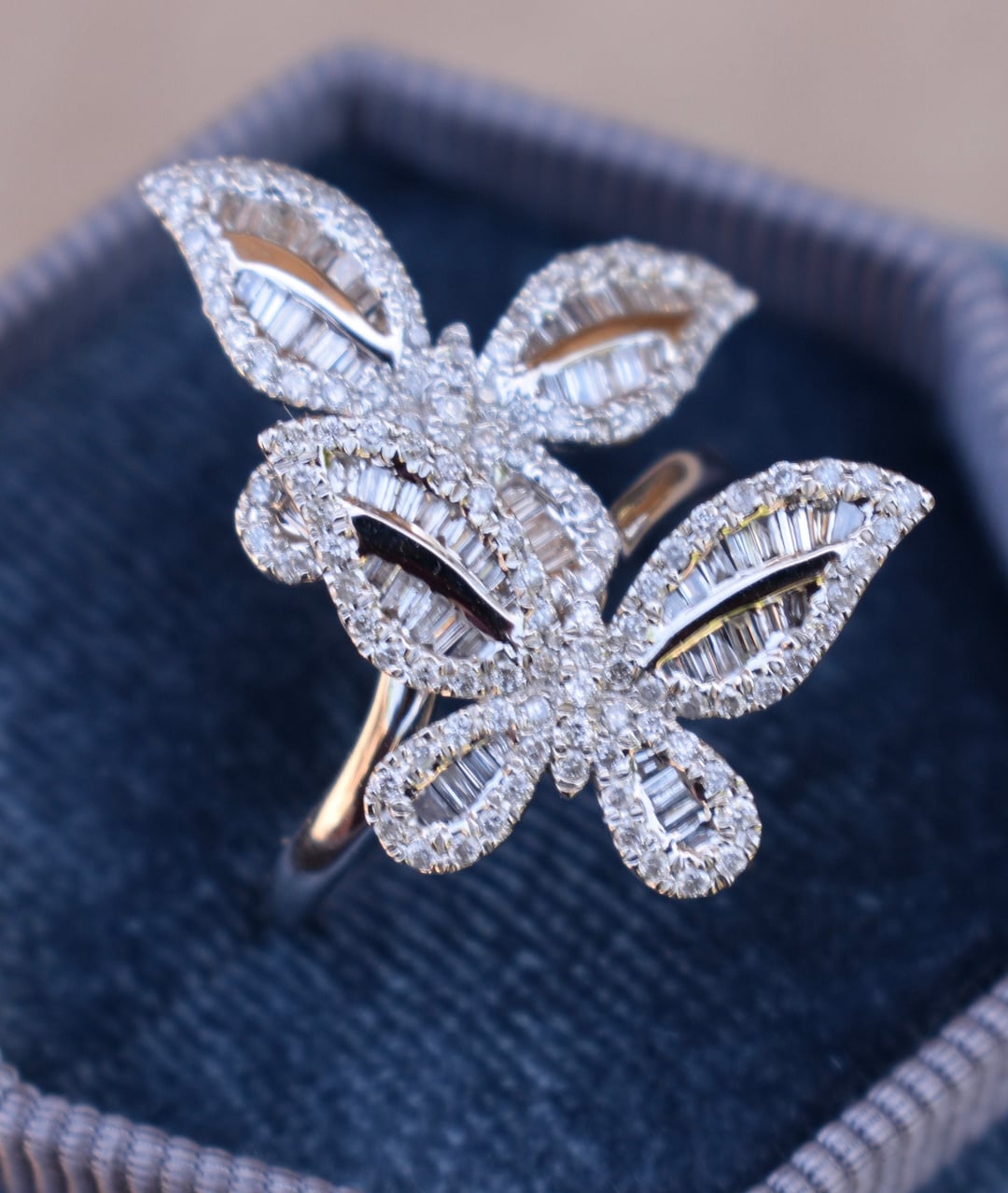 Double Butterfly Diamond Ring 18K White Goldbutterfly Ring - Etsy