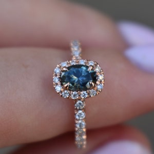 Bague de fiançailles saphir vert bleu 14 kg, bague saphir du Montana bleu sarcelle, bague de fiançailles saphir vert, bague de fiançailles saphir du Montana,