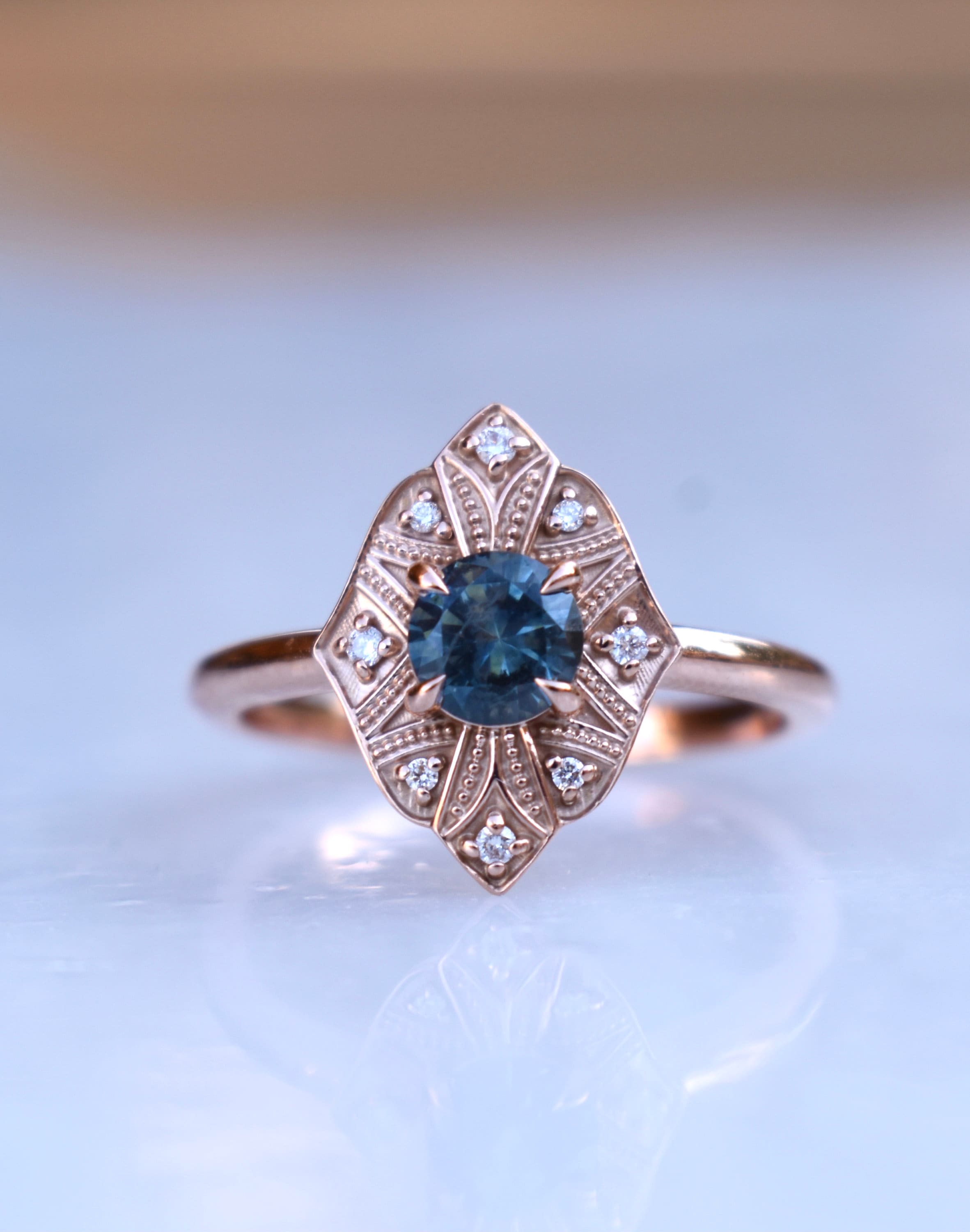 Art Deco Montana Sapphire Ring 14K GoldArt Deco Engagement | Etsy