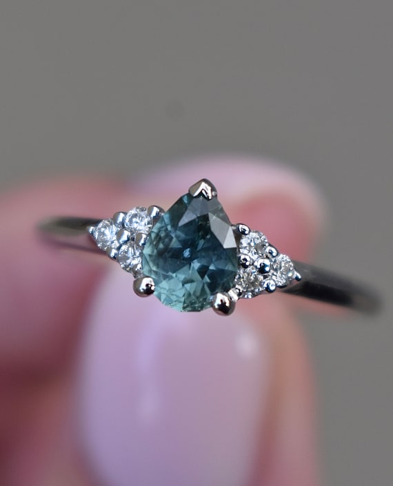 Teal Blue Montana Sapphire Ring 14K Gold,Montana Sapphire Engagement  Ring,Montana Sapphire Pear,Montana Sapphire Ring,Teal Sapphire Ring