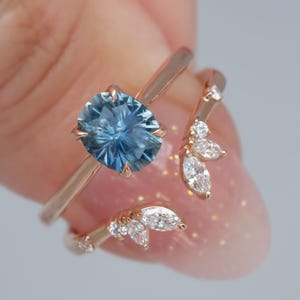 Teal Blue Montana Sapphire Solitaire Ring Set,Montana Sapphire Engagement Ring,Nature Inspired Engagement Ring,Unique engagement Ring