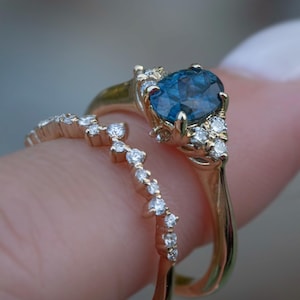 Ensemble de bagues de fiançailles ovales saphir du Montana, bague de fiançailles ovale de 1 carat, bague saphir du Montana bleu sarcelle, bague de fiançailles saphir ovale