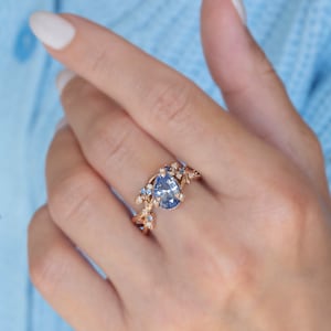 Pastel Blue Sapphire Leaf Engagement Ring,Leaf Branch Twig Ring,Nature Inspired Engagement Ring,Sapphire Engagement Ring,Gemstone Ring