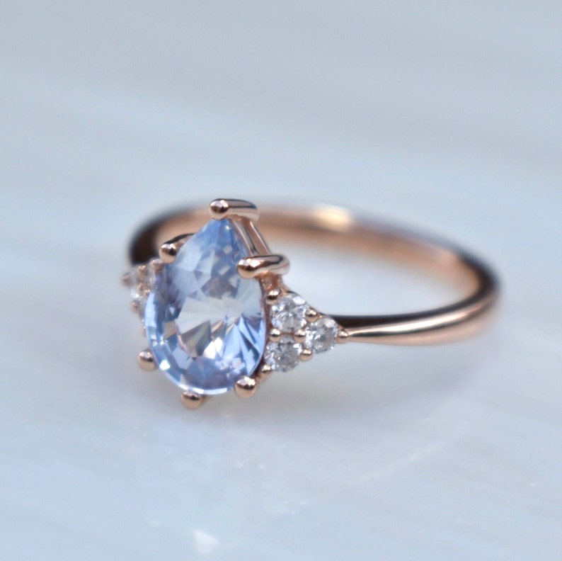 Pastel Blue Sapphire Engagement Ring,Rose Gold Sapphire Engagement Ring,White Sapphire Engagement Ring,Sapphire Promise Ring,Sapphire Ring image 7