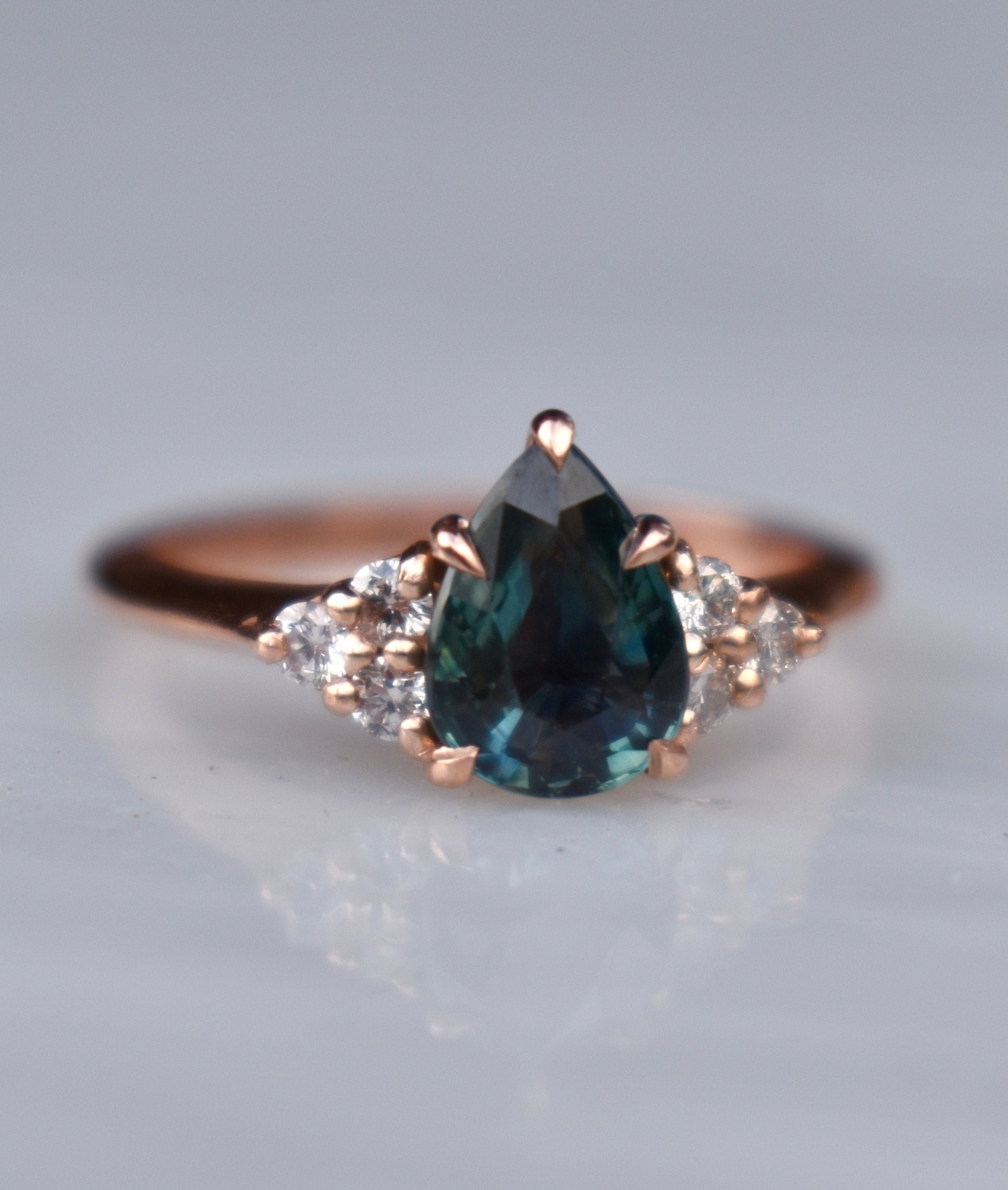 Teal Sapphire Engagement Ring Pear Shape 14K Rose Goldteal - Etsy