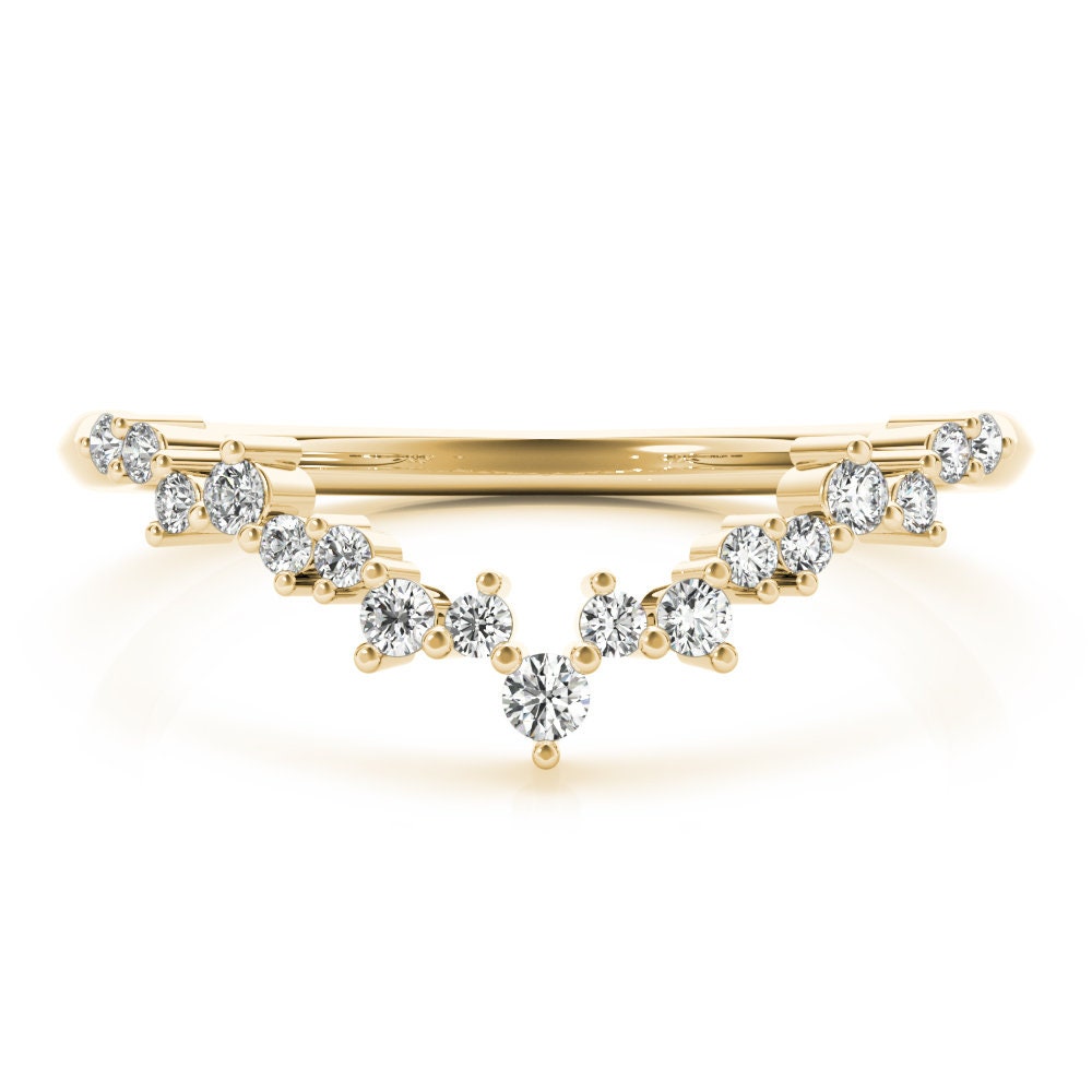 Contour Diamond Wedding Band,chevron Wedding Band,curved Wedding Band ...