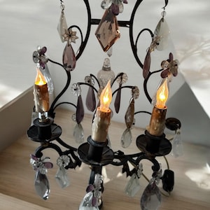 Antique French Sconce | Table Lamp |Wrought Iron & Crystal