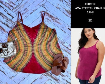 Reverse Tie Dye Verzengende Ava Stretch Cami. 2X. Tie-dye tanktop. Hippie tanktop. Boho-tanktop.