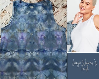 Tie Dye Tanktop met ronde hals - Ice Dye Star fold - Maat L. Tie Dye Tanktop. Hippie tanktop. Boho-tanktop.