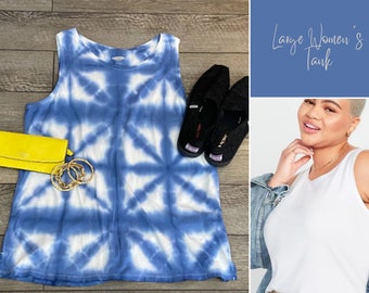 Tie Dye - tanktop met ronde hals.  Tie-dye tanktop.  Hippie-tanktop.  Boho-tanktop. Geometrische tie-dye.