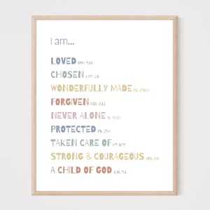 Christliche Bibel Affirmationen für Kinder, Sonntagsschule Kinderzimmer druckbare Wandkunst, Kind Gottes Zeichen, Kinderzimmer-Wanddekoration