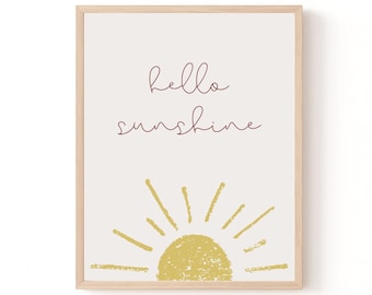 Hello Sunshine, INSTANT DOWNLOAD, Boho Baby Girl Nursery Print, Nursery Wall Art, Kids Prints, Playroom Decor, Boho Nursery Decor