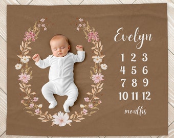 Floral Milestone Blanket: Personalized Minky Baby Growth Tracker