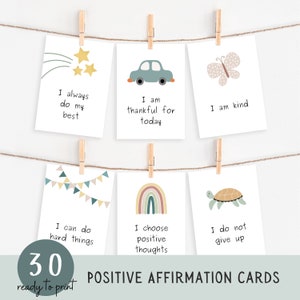 30 kart pozytywnych afirmacji, Montessori Flashcards, codzienne afirmacje dla dzieci, karty motywacyjne dla dzieci, codzienne zachęty