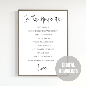 Family House Rules Printable Wall Art: Christian Values (PDF)