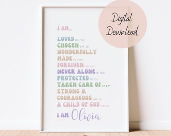 Christian Bible Affirmations Art: Kids Sunday School Decor (Digital Download)