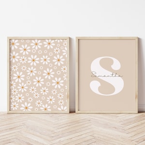 Kinderzimmer Name Print Gänseblümchen Wand Kunst Monogramm Kinderzimmer Wand Druck Mädchen Kinderzimmer Neutral Dekor Daisy Printable Poster Boho Kinderzimmer Kunst Floral