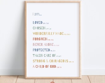 Christian Bible Affirmations Art: Sunday School Kids Room Decor (PDF)