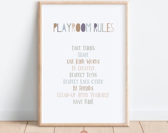 Playroom Rules Poster: Neutral Kids Room Decor (Digital Download)