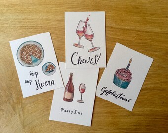 Feestelijke kaarten set op duurzaam papier - 4x A6 - gefeliciteerd - verjaardag - party - cheers