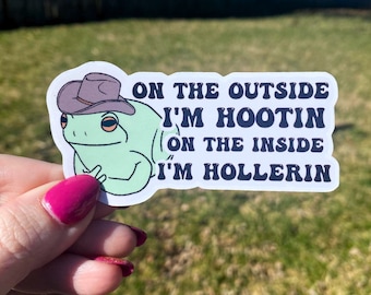 Hootin' and Hollerin' Cowboy Frog Glossy Sticker