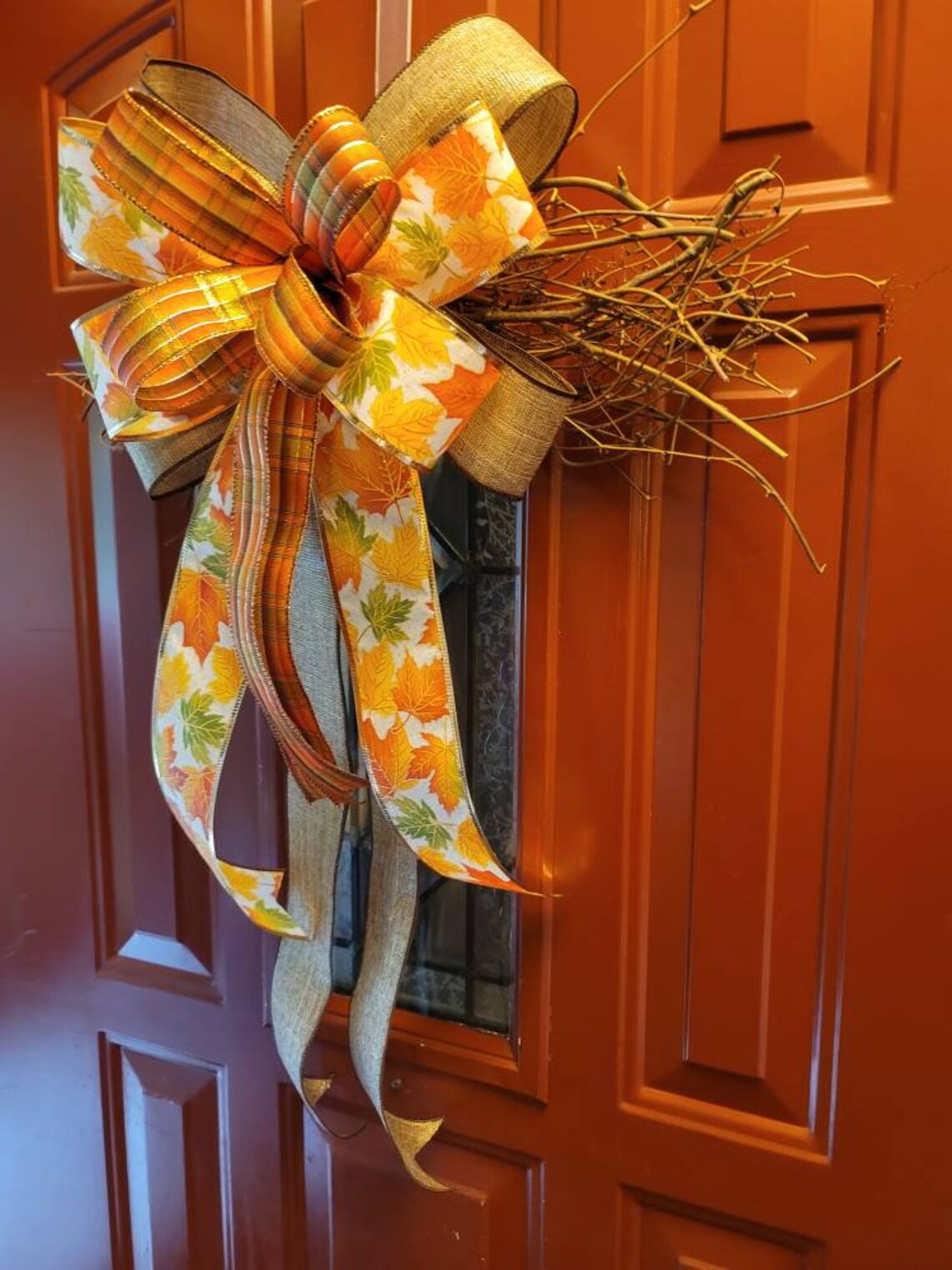 Large Fall Bow Fall Bow Wreath Bow Autumn Bow Etsy
