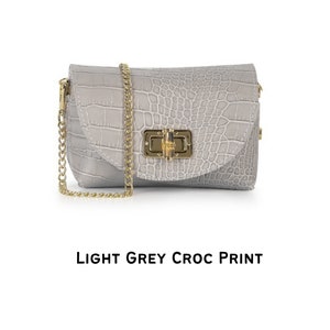 Luxury Small Size Crocodile Print Leather Crossbody Bag, Italian Leather, Box Bag.