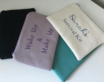 Personalised pouch, makeup bag, cosmetic bag, linen, gift for her