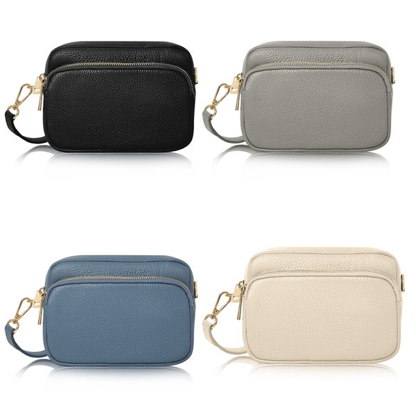 Italian Leather Double Zip pocket Camera Bag, Shoulder Bag, Woman’s Bag.
