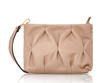 Grainy Italian Leather Crossbody Bag: Adjustable Strap Evening Bag
