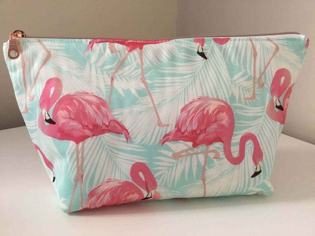 Waterproof Flamingo Print Wash Bag: Handmade Toiletry Makeup