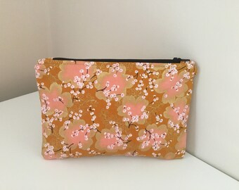 Handmade Oriental Print Makeup Bag: Small Cosmetic Pouch