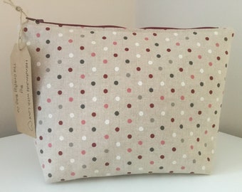 Handmade Spotted Linen Look Cosmetic Bag - UK Made