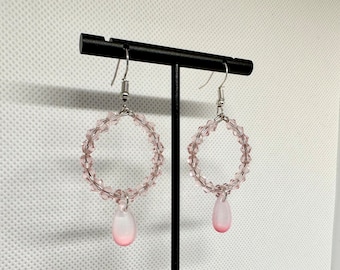 Cute Pink Hoop and Dangle Earrings | Girly y2k Jewlery baby pink