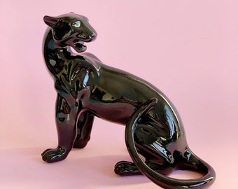 Small Black Resin Panther Statue - Mid-Century Inspired - Big Cat Animal Statue - Jaguar Statue