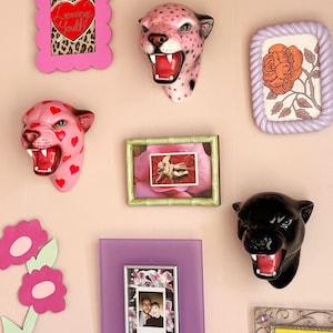 Pink Leopard Wand Befestigter Kopf - Harz Große Katze Wand Dekor Bild 3