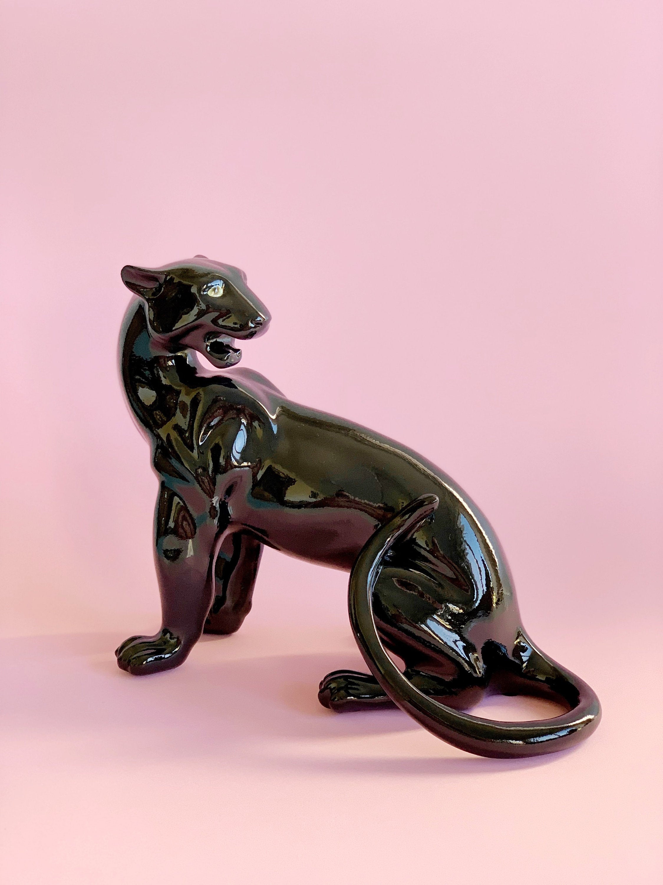 Small Black Resin Panther Statue Midcentury Inspired Big Etsy Australia