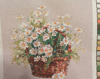 Daisies Basket Pre-Stamped Crossstitch Stamped Needlepoint Flowers Embroidery Pattern