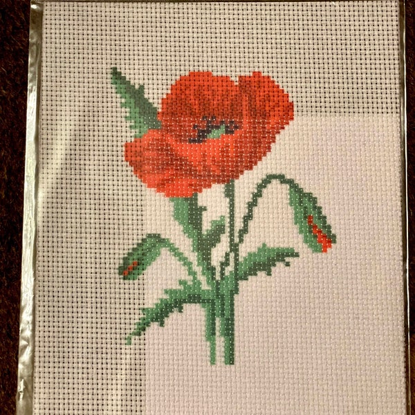 Poppy Flowers Easy Beginner Prestamped Needlepoint Stamped Cross Stitch Embroidery Red Flower