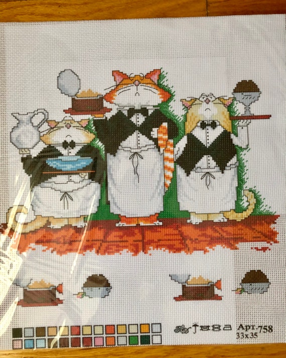 Cross Stitch Embroidery Starter Kit Stamped Aida Preprinted Design Cats in Cups Cross Stitch Embroidery Starter Kit Stamped Aida Preprinted Design Cats in Cups