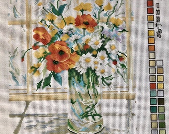 Flowers Bouquet Stamped Needlepoint Pre-Stamped Cross Stitch Floral Embroidery Pattern