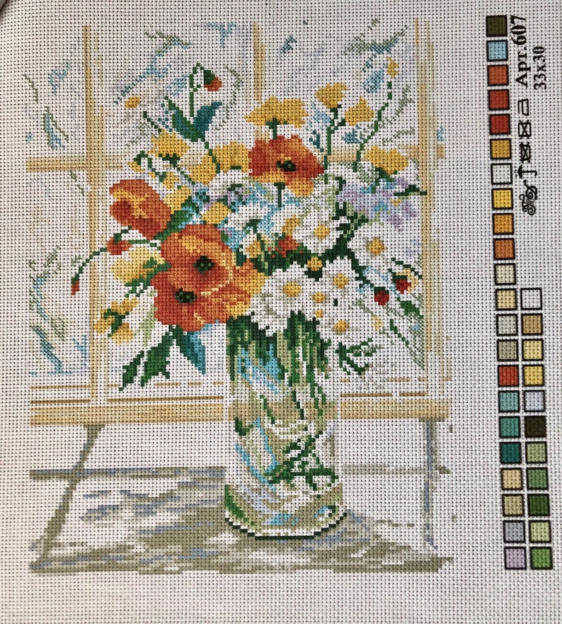 Flowers Bouquet Stamped Needlepoint Prestamped Cross Stitch Floral