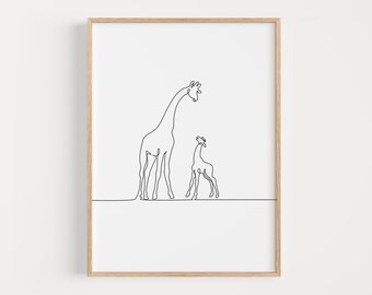 Minimal Outline DIGITAL DOWNLOAD Print Black Lines Safari Sketch Minimalist Animal Drawing Giraffe Line Wall Art Modern Room Decor