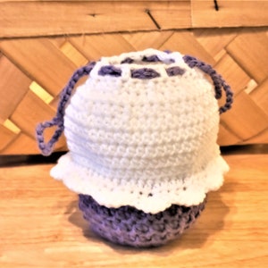 Handmade Crocheted Cup Cake Purse with Purple and White BRAND NEW