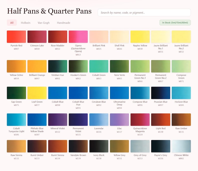 Pan Color 4115 Holbein Watercolor Set Paint Mini/half/quarter Pan Sets (4/8/16/24/32 ...