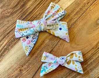 White floral vine fabric bow headband / clip / hair accessory