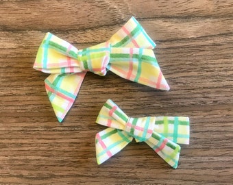 Spring plaid (light) fabric bow headband / clip / hair accessory